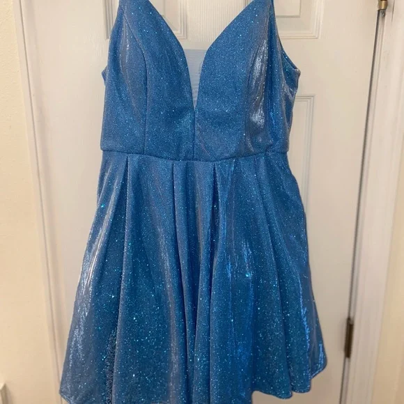 blue sparkle homecoming dress Scala 80243 Short Mini Sequin Homecoming Dress main image 0